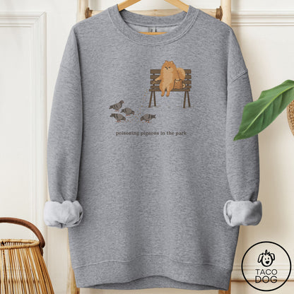Pomeranian Pigeons in the Park Sweatshirt Graphite Heather Taco-Dog