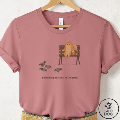 Pomeranian Pigeons in the Park T-Shirt Mauve Taco-Dog
