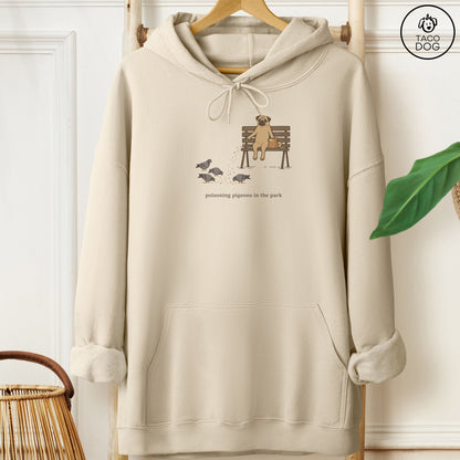 Pug Pigeons in the Park Hoodie Sand Taco-Dog