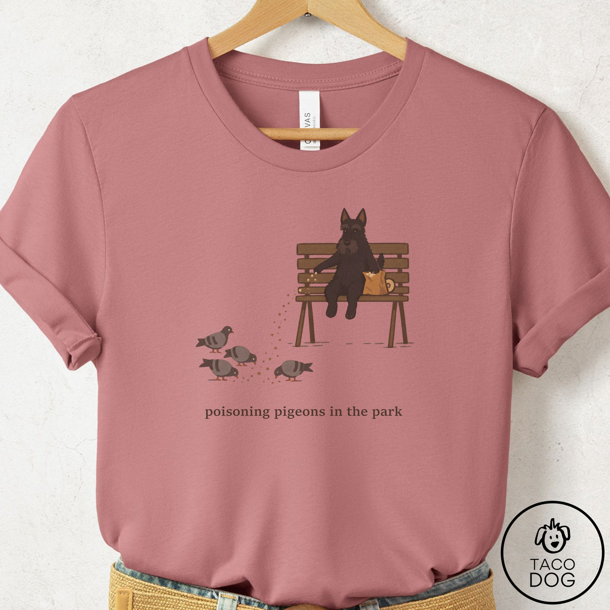 Scottie Pigeons in the Park T-Shirt Mauve Taco-Dog