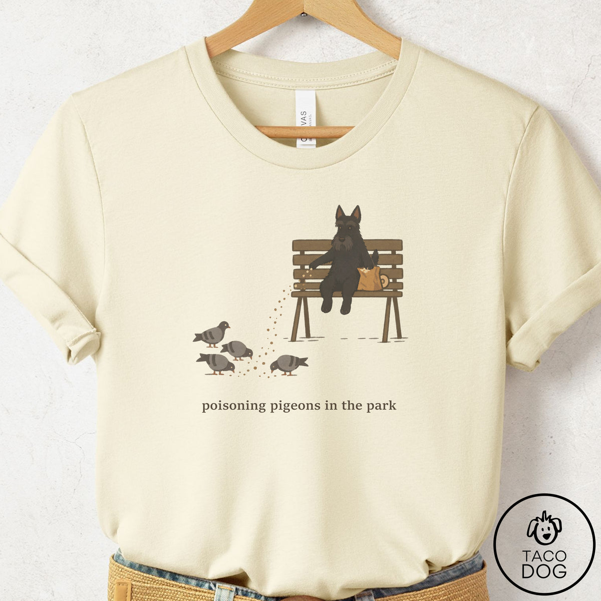 Scottie Pigeons in the Park T-Shirt Natural Taco-Dog