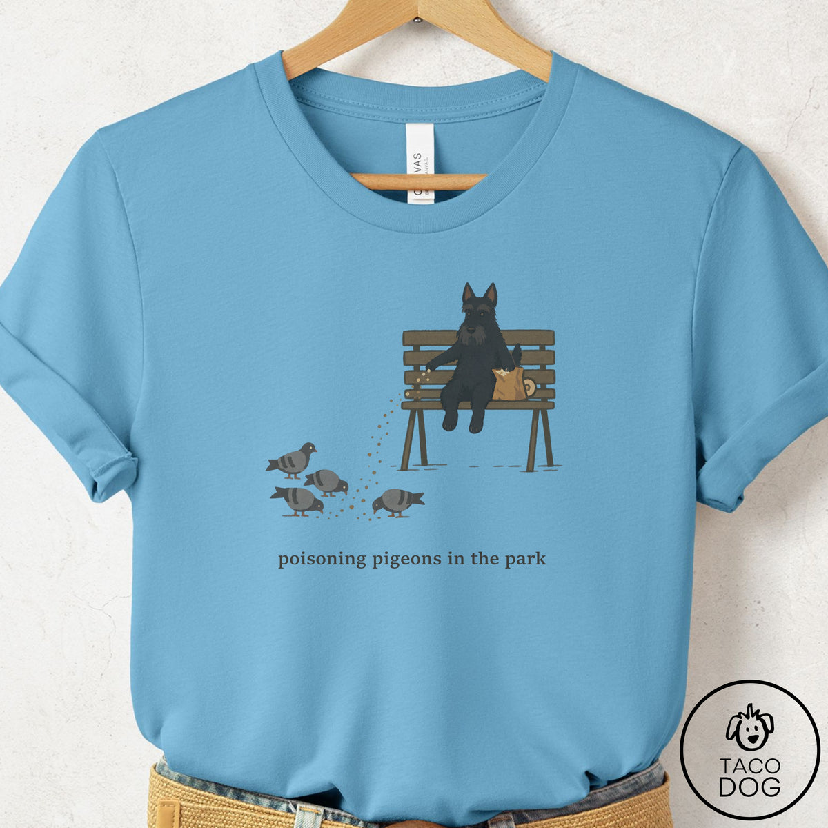 Scottie Pigeons in the Park T-Shirt Ocean Blue Taco-Dog
