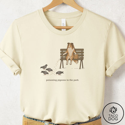 Shetland Sheepdog Pigeons in the Park T-Shirt Natural Taco-Dog