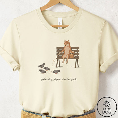 Shiba Inu Pigeons in the Park T-Shirt Natural Taco-Dog