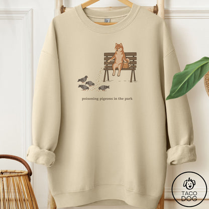 Shiba Inu Pigeons in the Park Sweatshirt Sand Taco-Dog