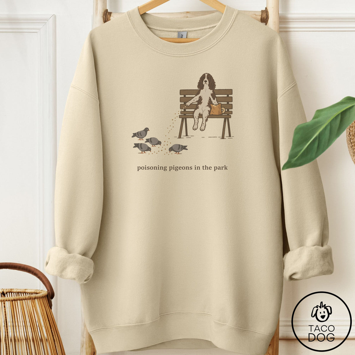 Springer Spaniel Pigeons in the Park Sweatshirt Sand Taco-Dog