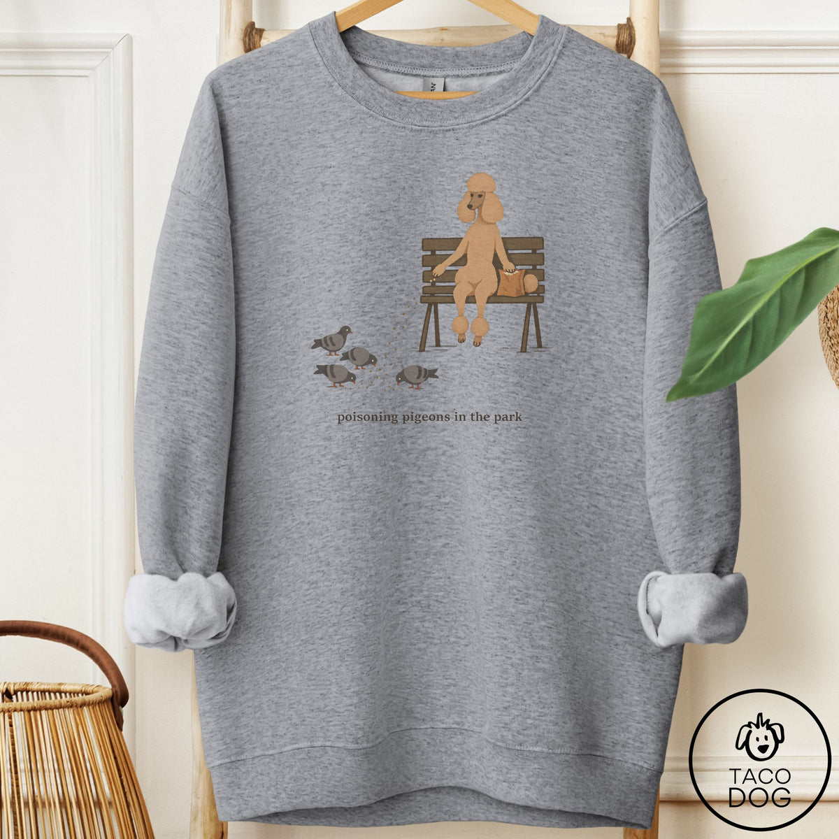 Poodle Pigeons in the Park Sweatshirt Graphite Heather Taco-Dog