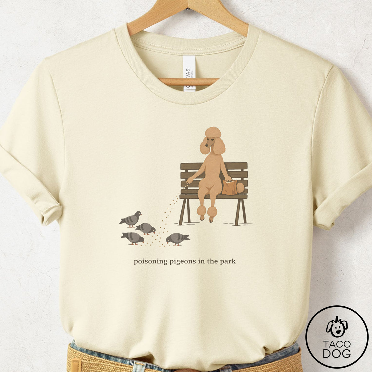Poodle Pigeons in the Park T-Shirt Natural Taco-Dog