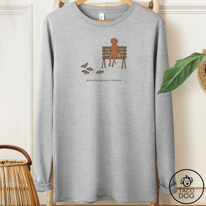Vizsla Pigeons in the Park Long Sleeve Tee Athletic Heather Taco-Dog