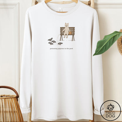 Westie Pigeons in the Park Long Sleeve Tee White Taco-Dog