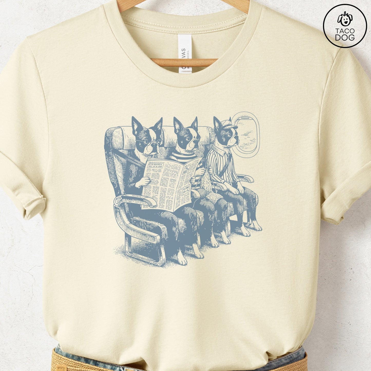 Boston Terrier Departures T-Shirt Natural S Taco-Dog