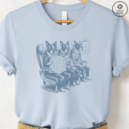Boston Terrier Departures T-Shirt Light Blue S Taco-Dog