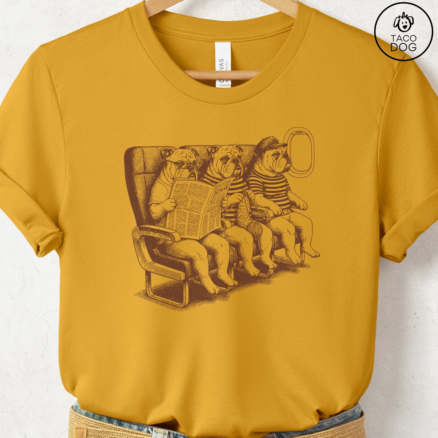 French Bulldog Frenchie Departures T-Shirt Mustard S Taco-Dog