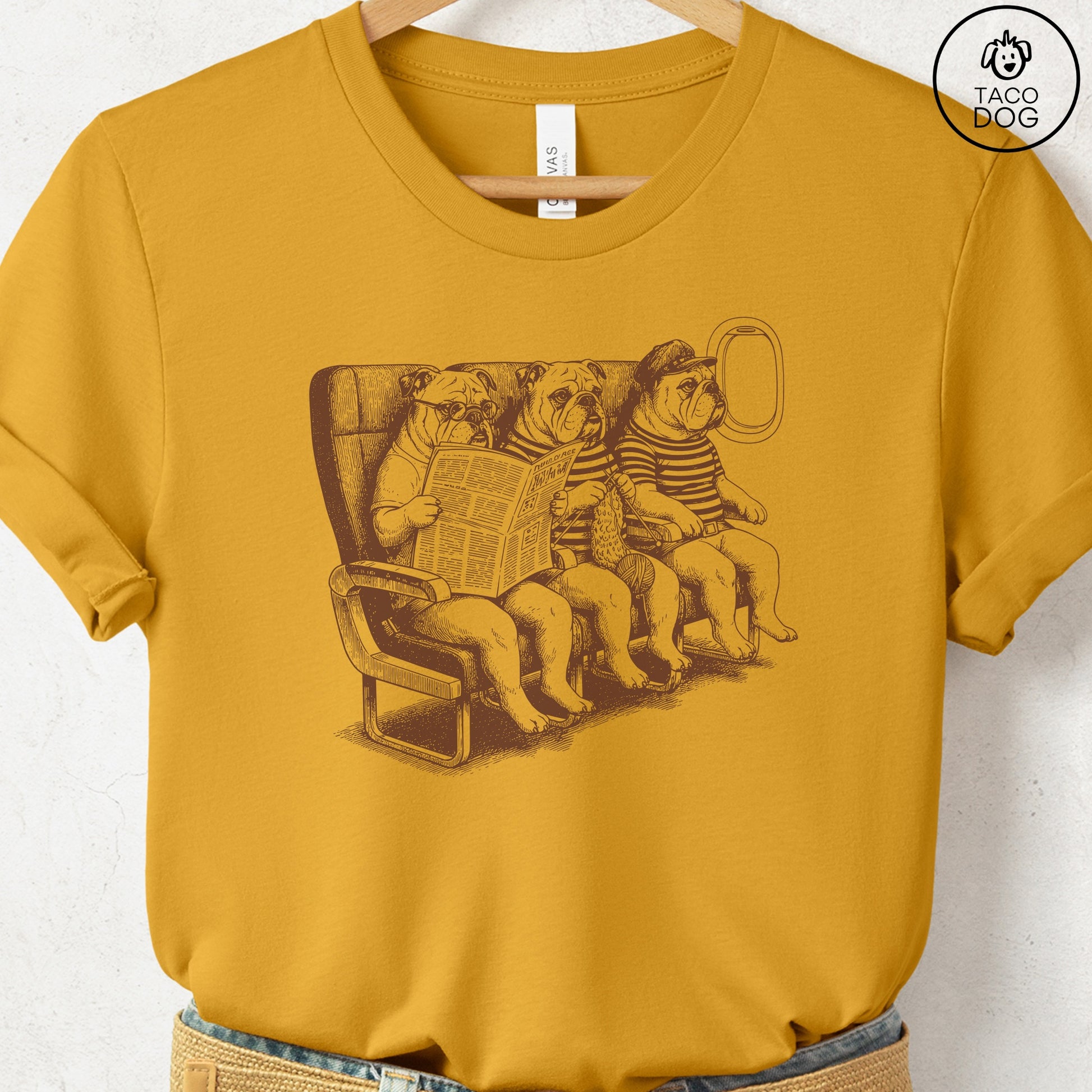 French Bulldog Frenchie Departures T-Shirt Mustard S Taco-Dog