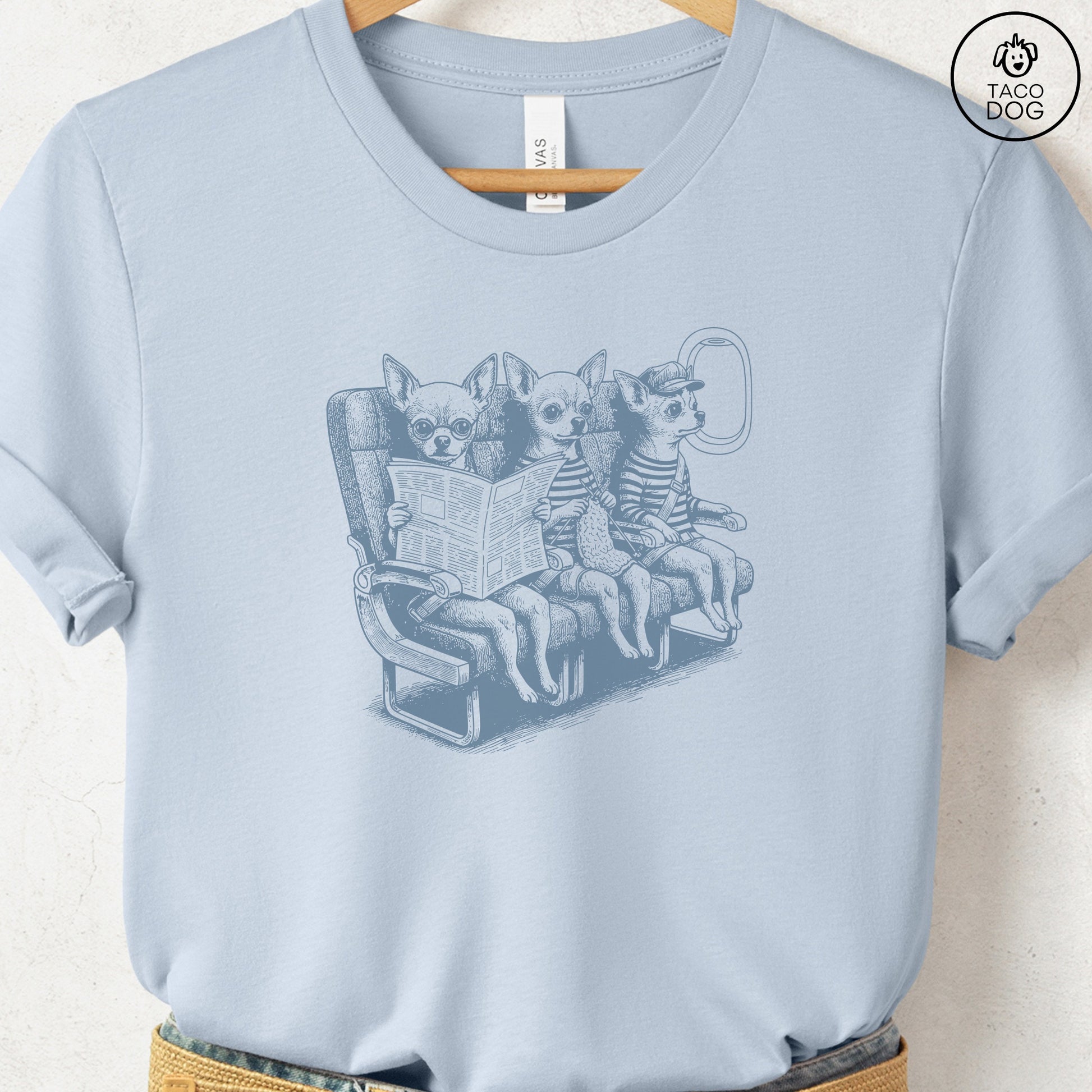 Chihuahua Departures T-Shirt Light Blue S Taco-Dog