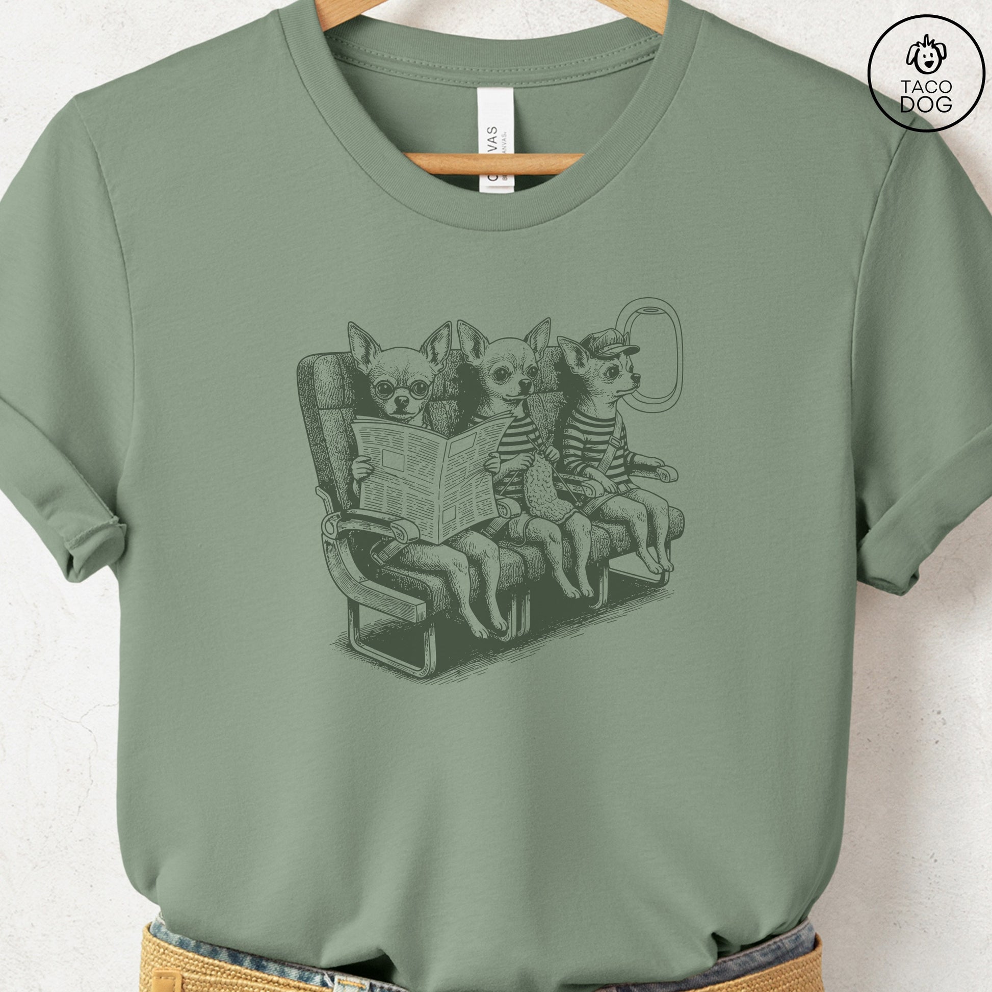 Chihuahua Departures T-Shirt Sage S Taco-Dog