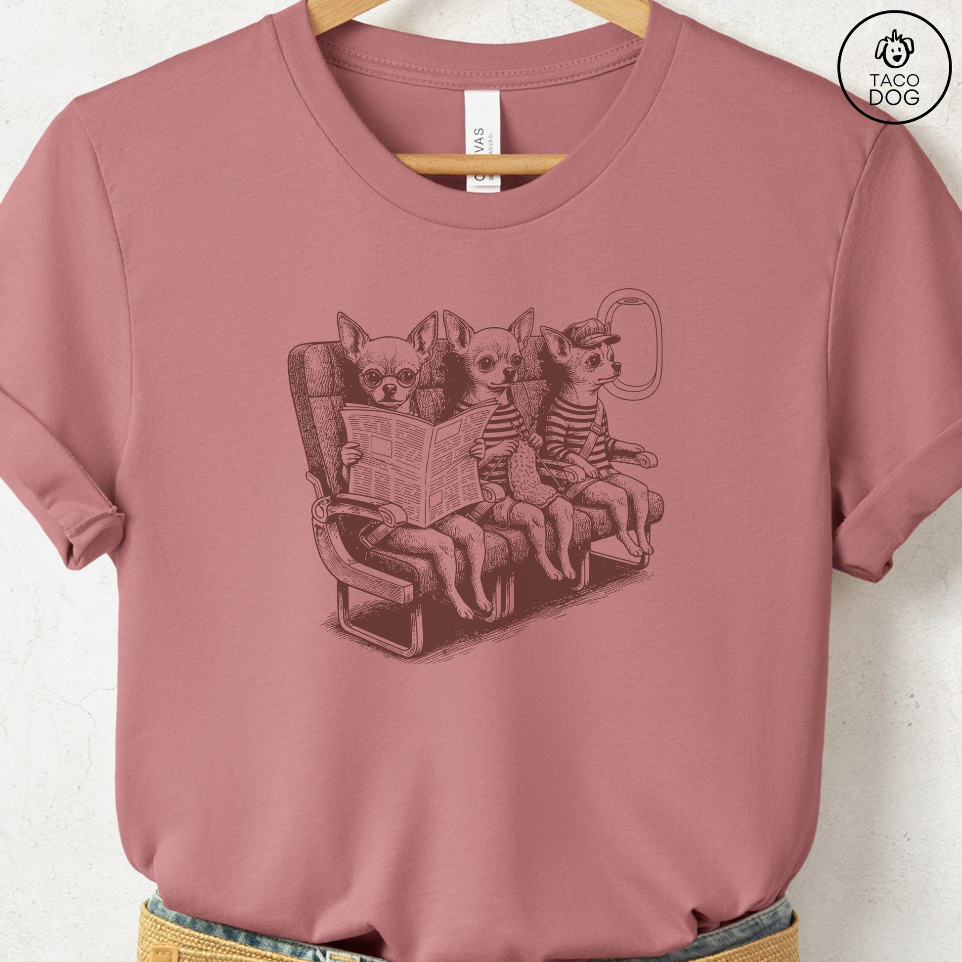 Chihuahua Departures T-Shirt Heather Mauve S Taco-Dog