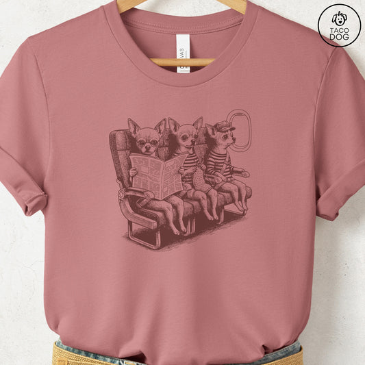Chihuahua Departures T-Shirt Heather Mauve S Taco-Dog