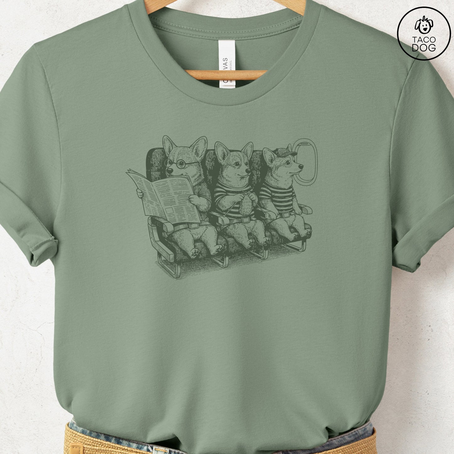 Corgi Departures T-Shirt Sage S Taco-Dog
