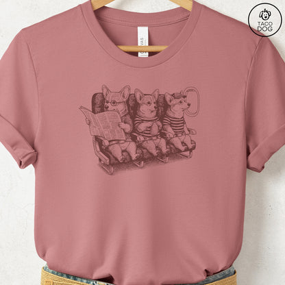 Corgi Departures T-Shirt Heather Mauve S Taco-Dog