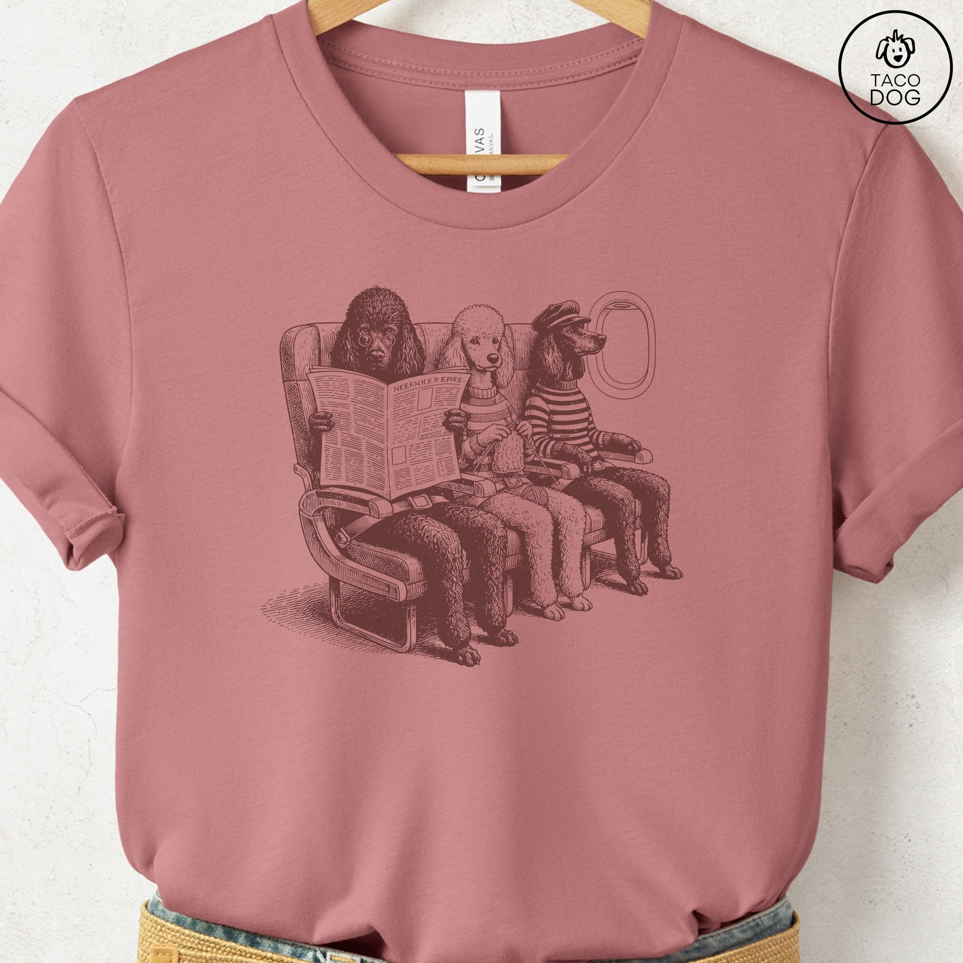 Poodle Departures T-Shirt Heather Mauve S Taco-Dog