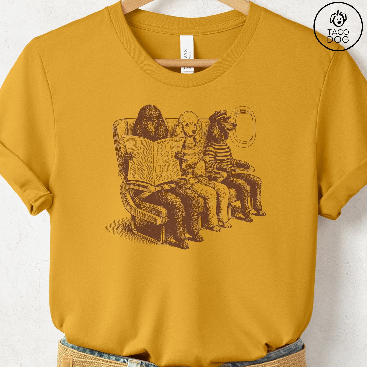 Poodle Departures T-Shirt Mustard S Taco-Dog