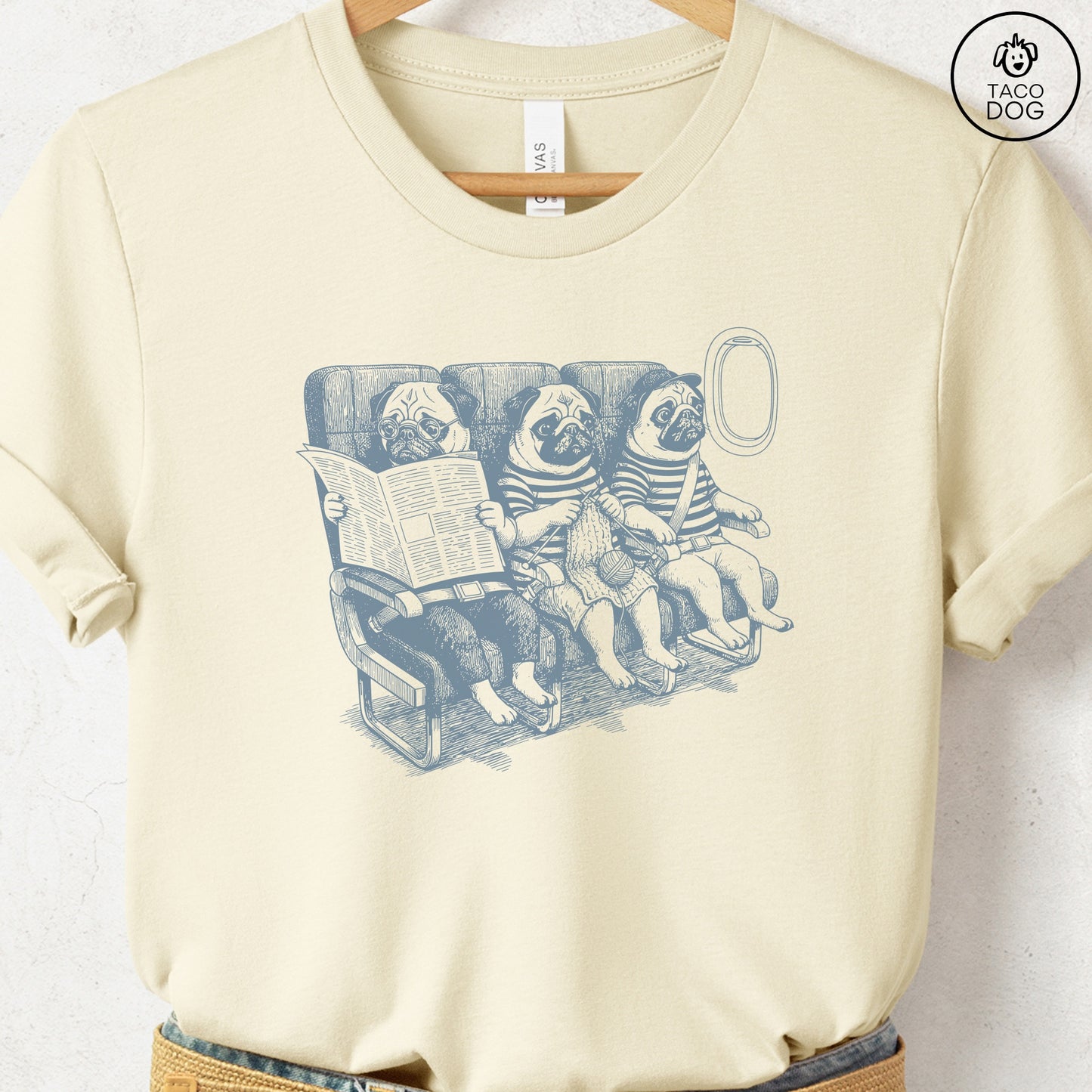 Pug Departures T-Shirt Natural S Taco-Dog