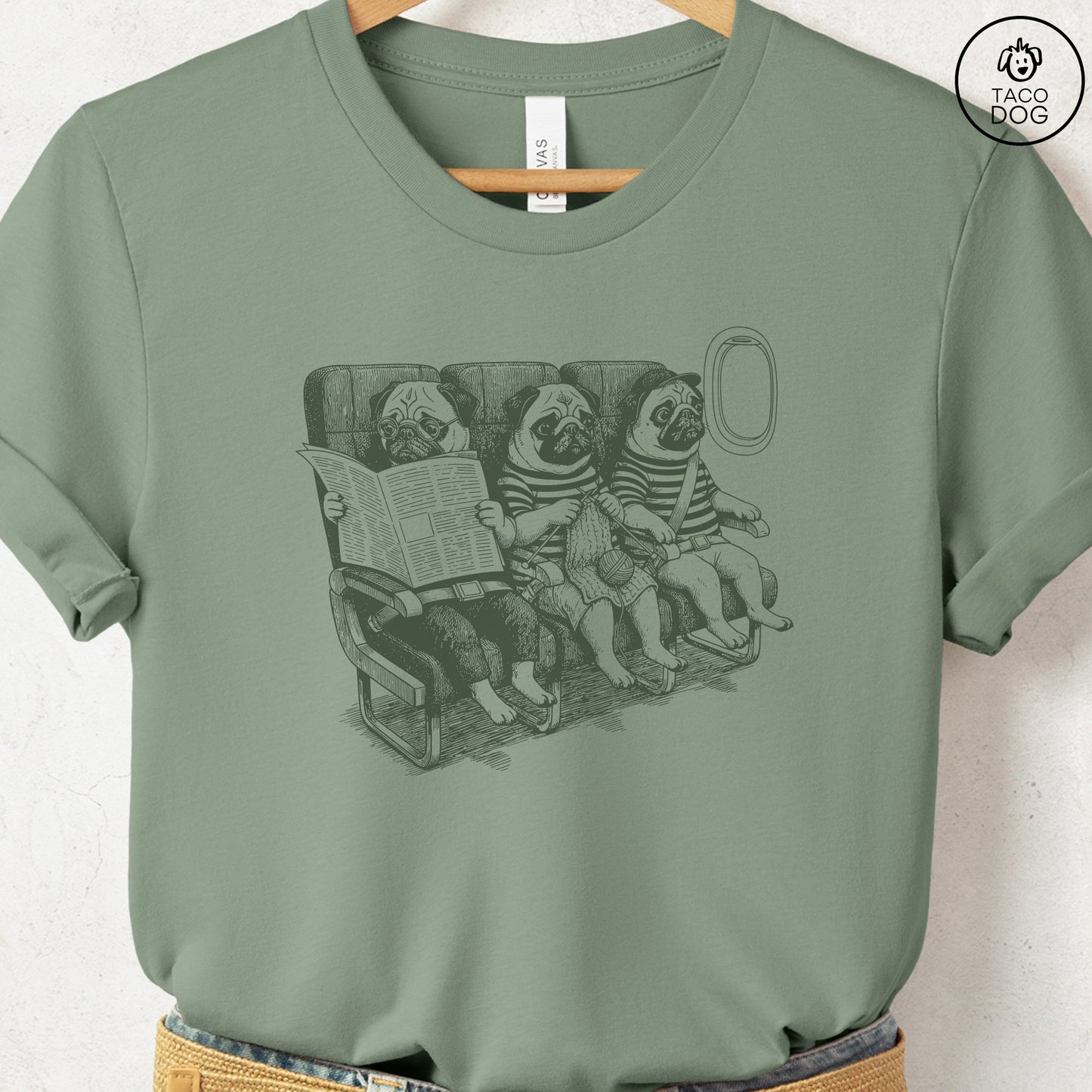 Pug Departures T-Shirt Sage S Taco-Dog