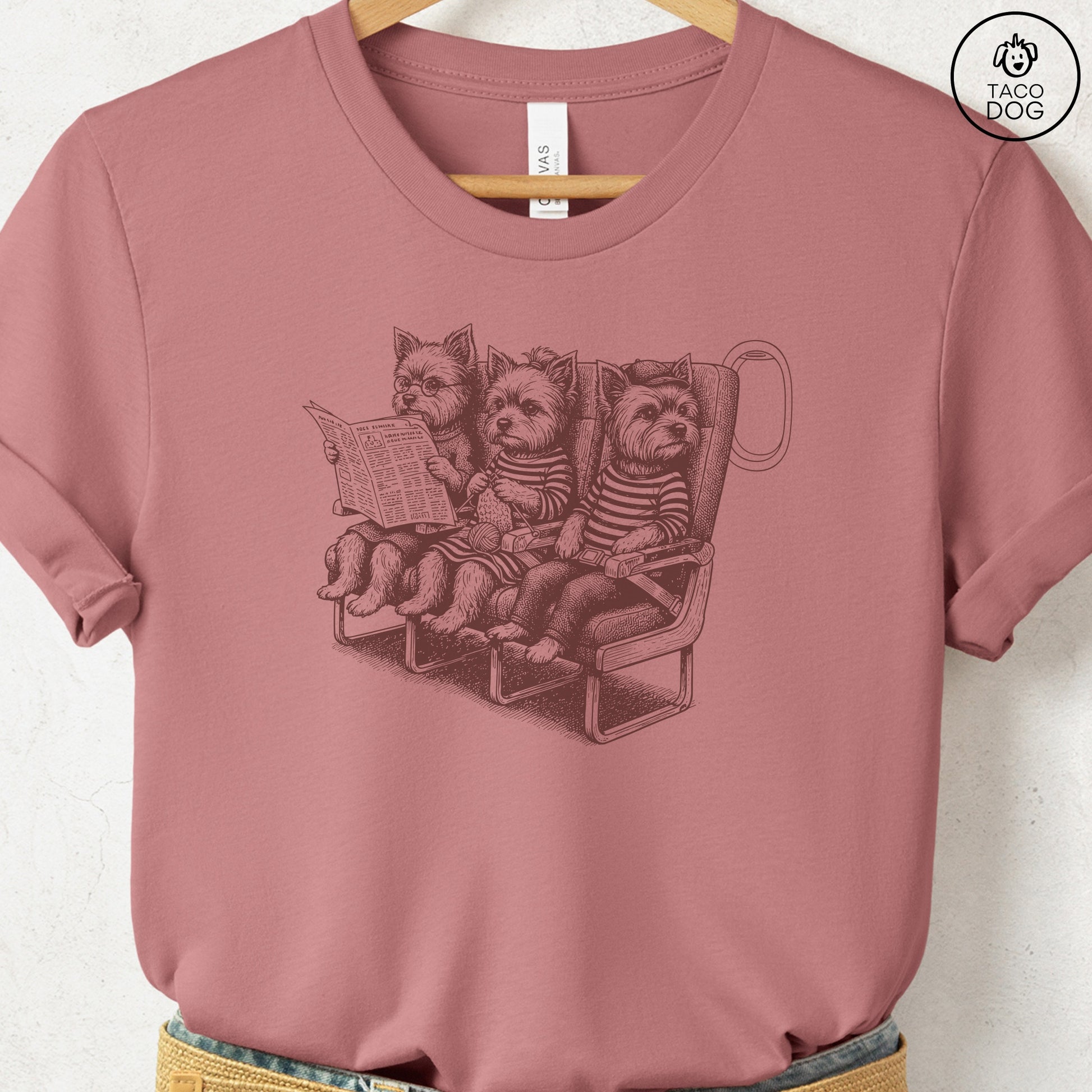 Yorkshire Terrier Yorkie Departures T-Shirt Heather Mauve S Taco-Dog