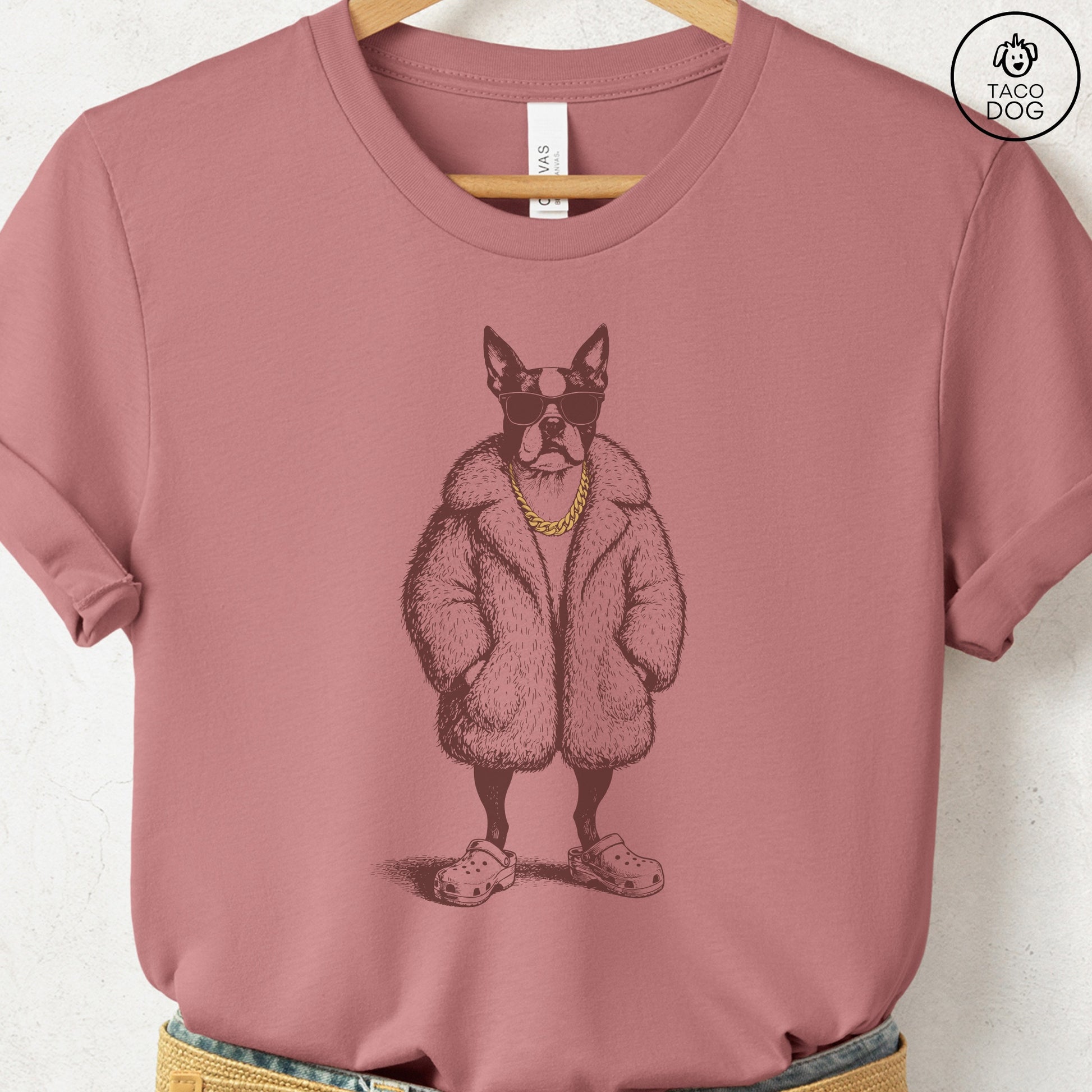Boston Terrier Plush T-Shirt Heather Mauve S Taco-Dog