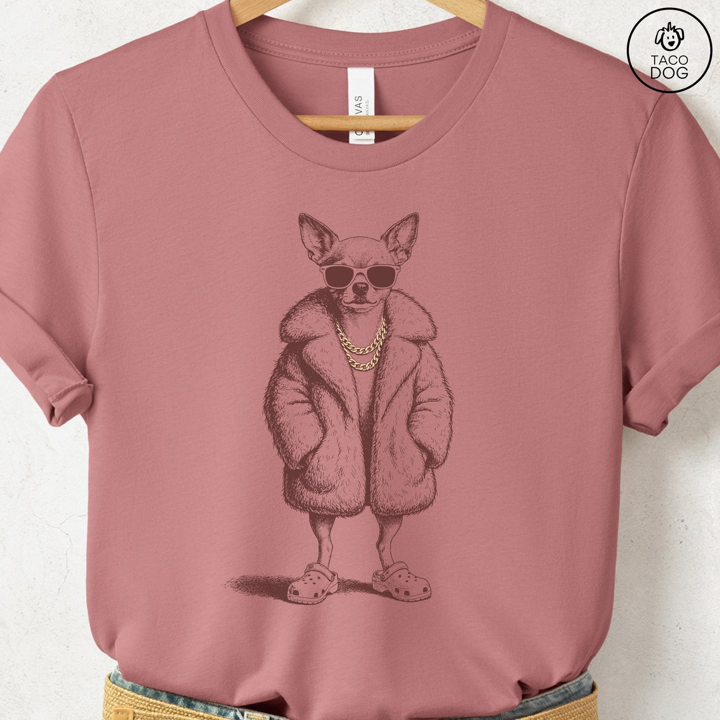 Chihuahua Plush T-Shirt Heather Mauve S Taco-Dog