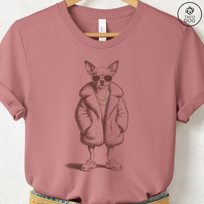 Chihuahua Plush T-Shirt Heather Mauve S Taco-Dog