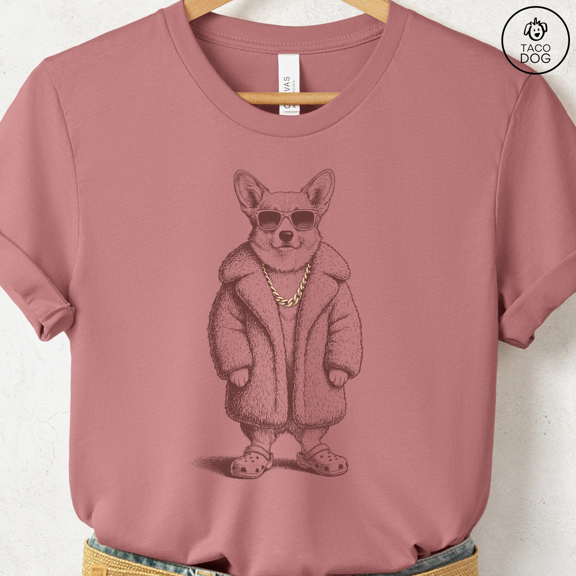 Corgi Plush T-Shirt Heather Mauve S Taco-Dog