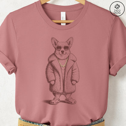Corgi Plush T-Shirt Heather Mauve S Taco-Dog