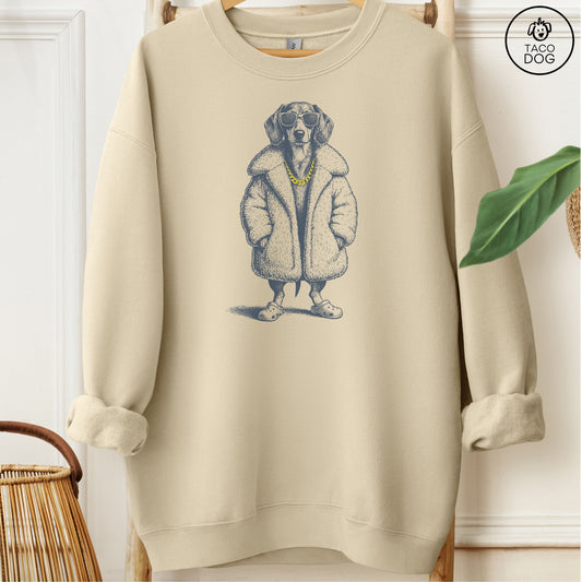 Dachshund Plush Sweatshirt Sand M Taco-Dog