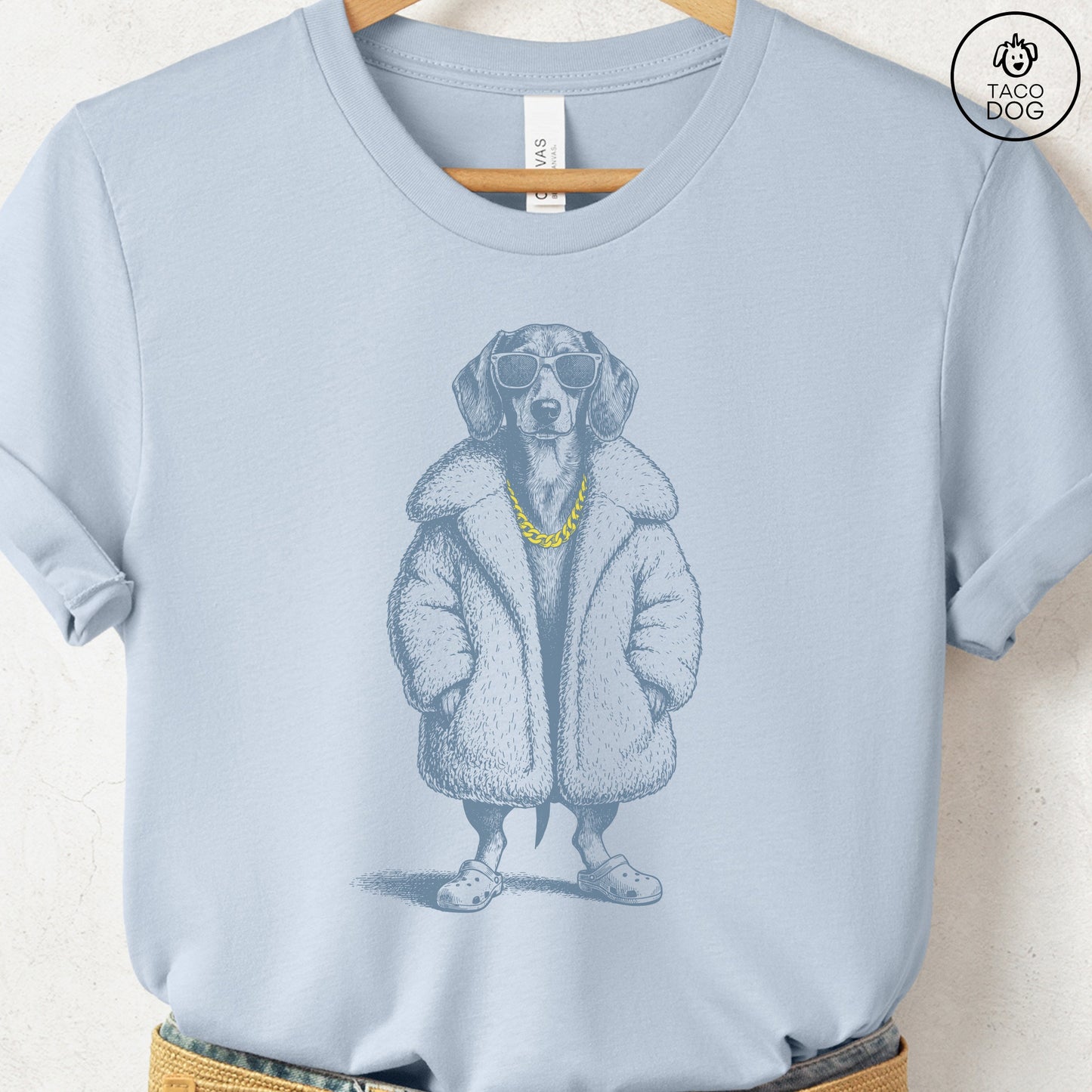 Dachshund Plush T-Shirt Light Blue S Taco-Dog