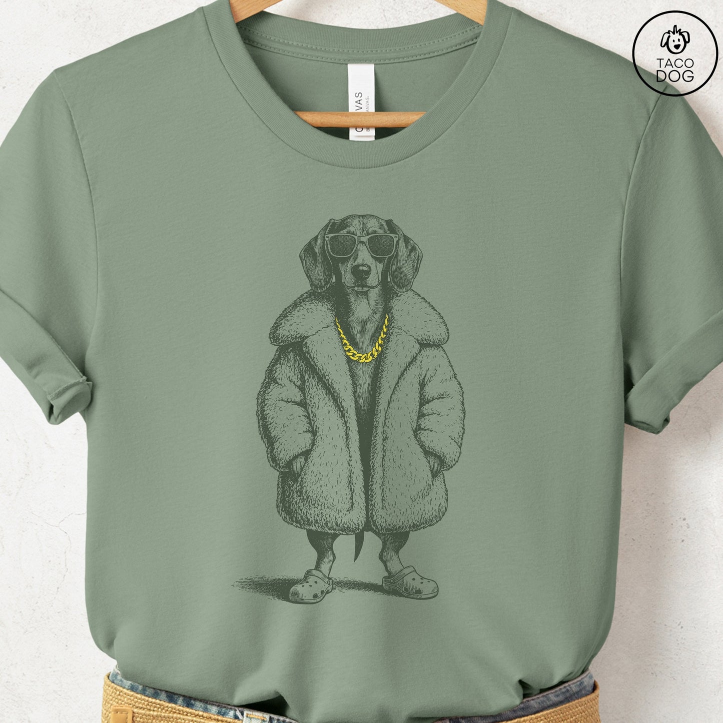 Dachshund Plush T-Shirt Sage S Taco-Dog