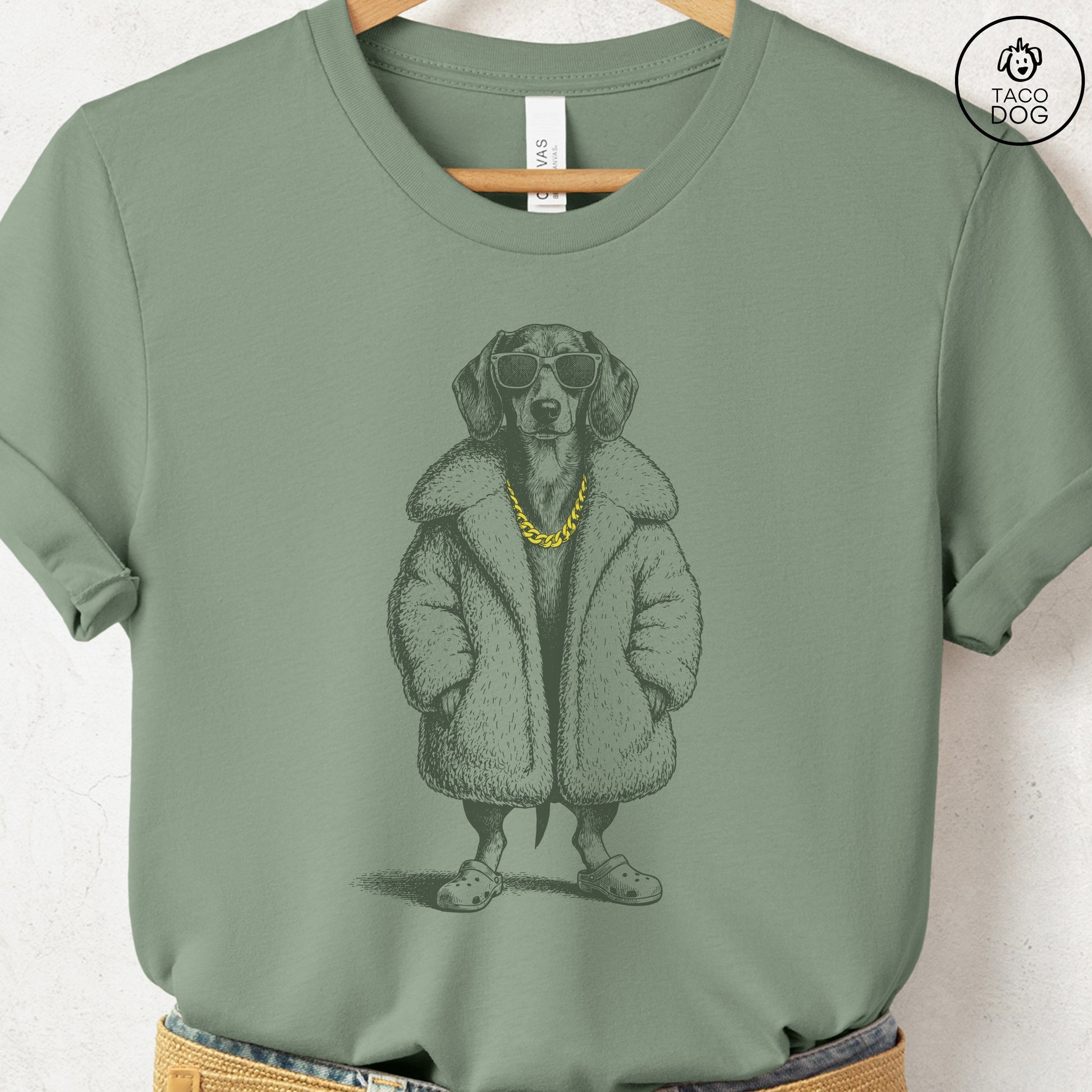 Dachshund Plush T-Shirt Sage S Taco-Dog