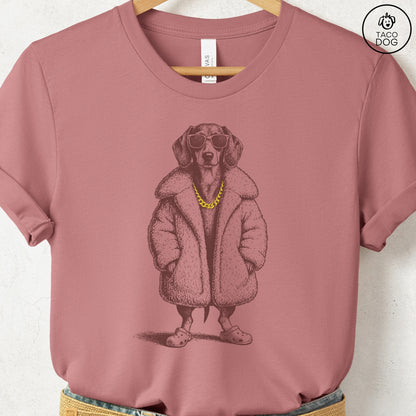 Dachshund Plush T-Shirt Heather Mauve S Taco-Dog