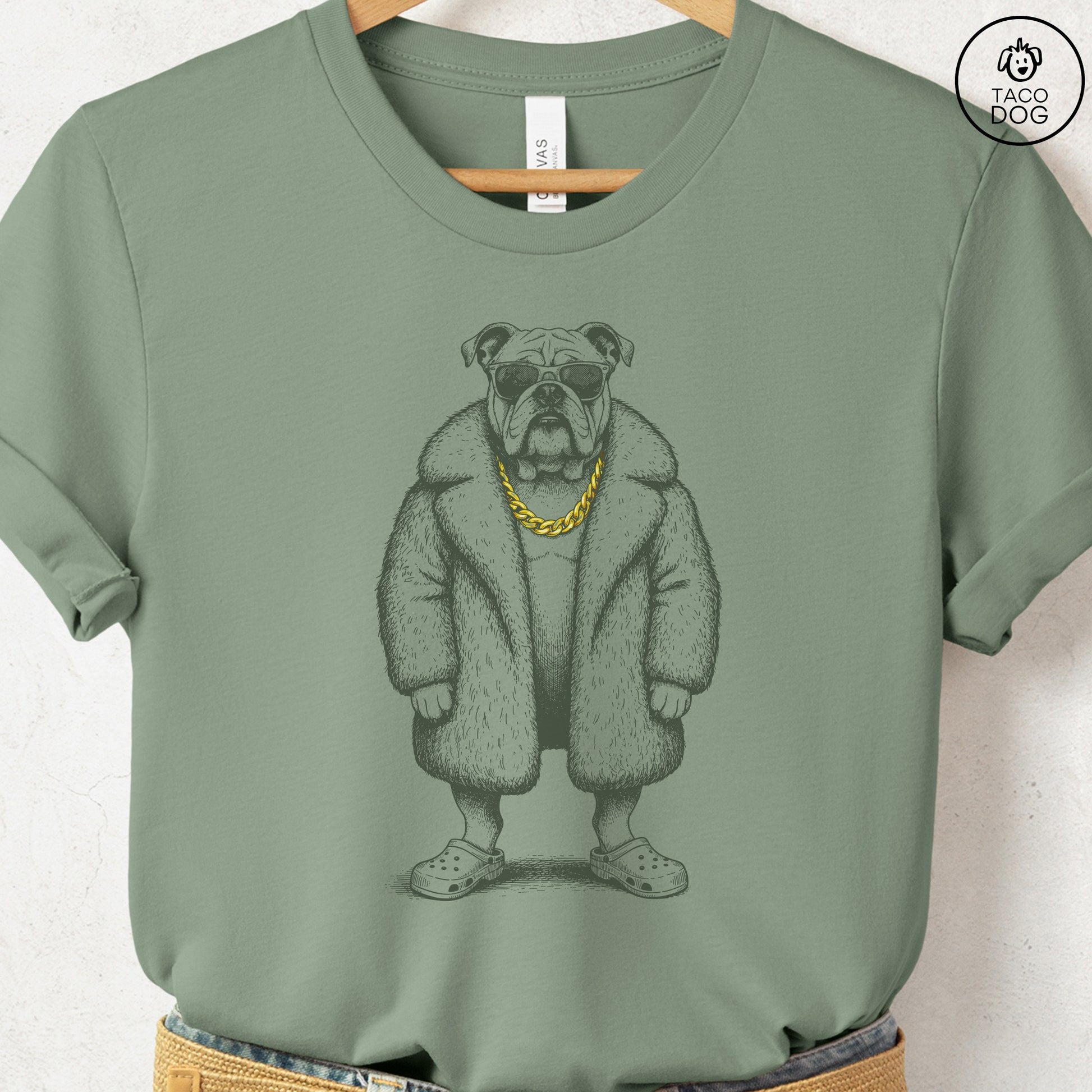 English Bulldog Plush T-Shirt Sage S Taco-Dog