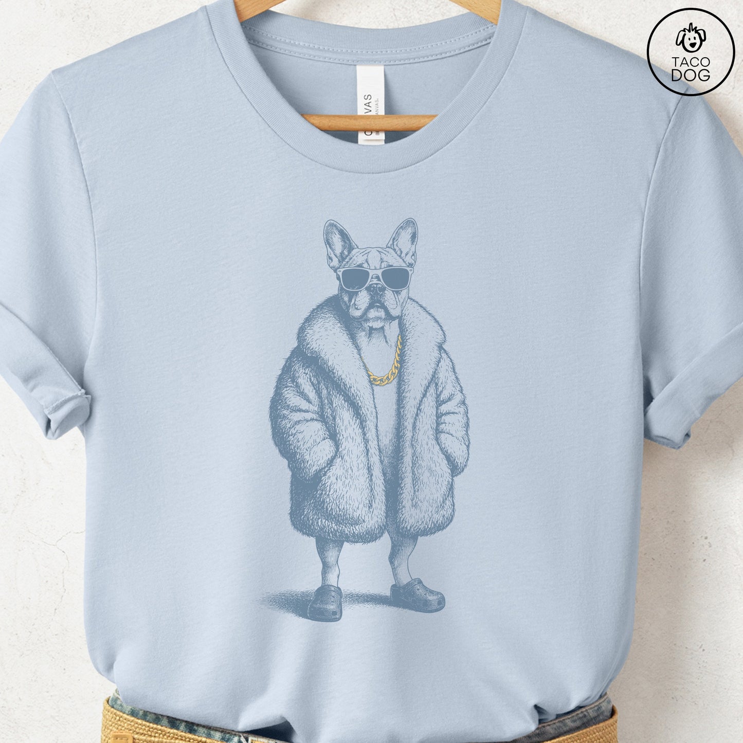 French Bulldog Frenchie Plush T-Shirt Light Blue S Taco-Dog