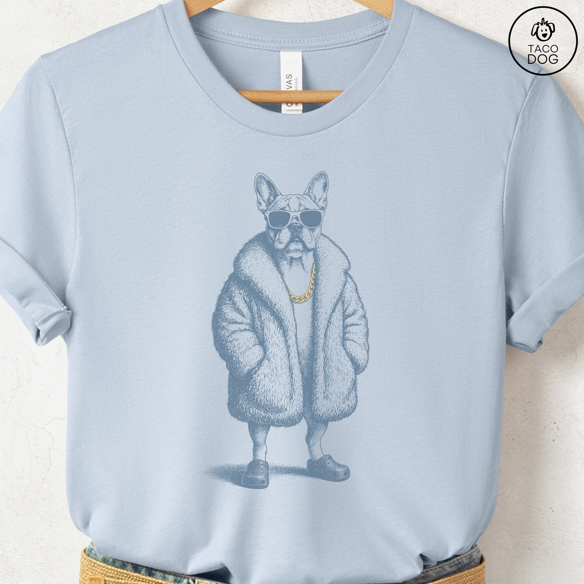 French Bulldog Frenchie Plush T-Shirt Light Blue S Taco-Dog
