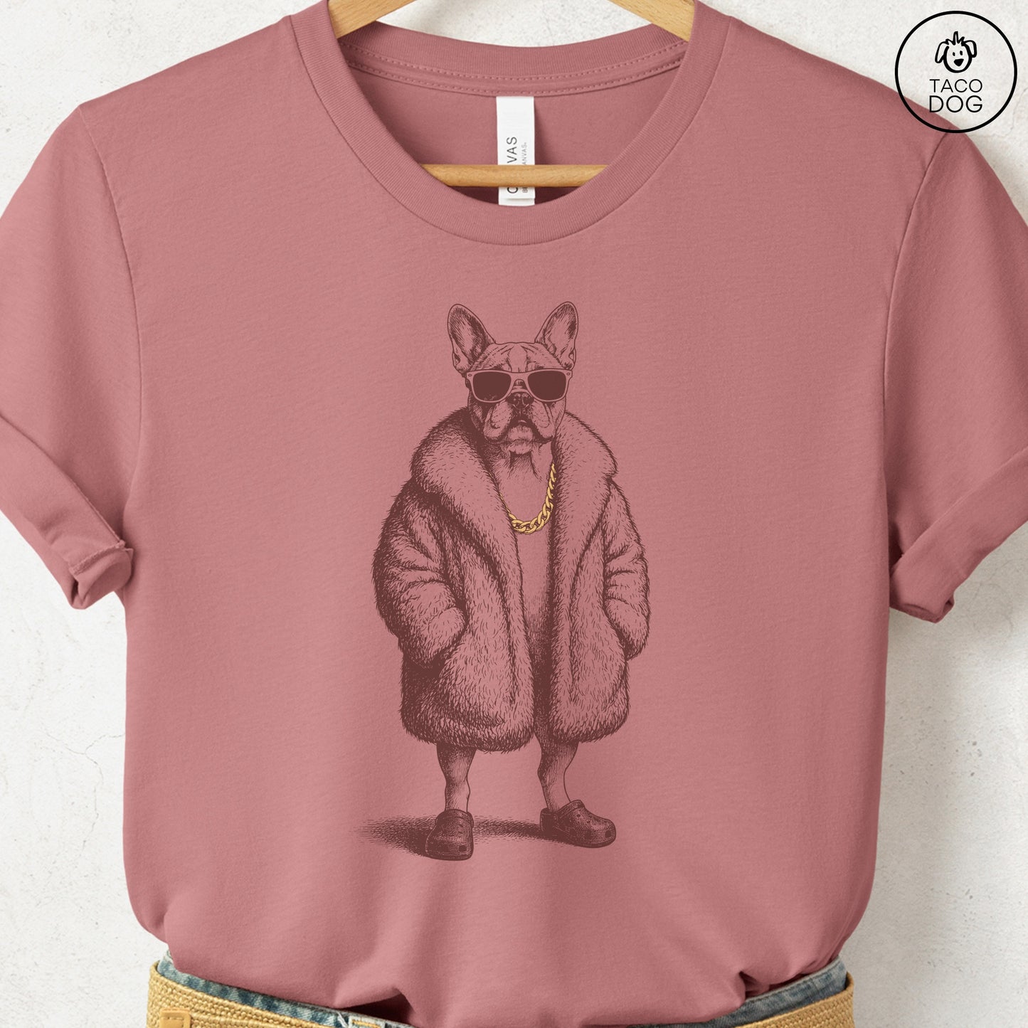 French Bulldog Frenchie Plush T-Shirt Heather Mauve S Taco-Dog