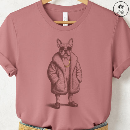 French Bulldog Frenchie Plush T-Shirt Heather Mauve S Taco-Dog