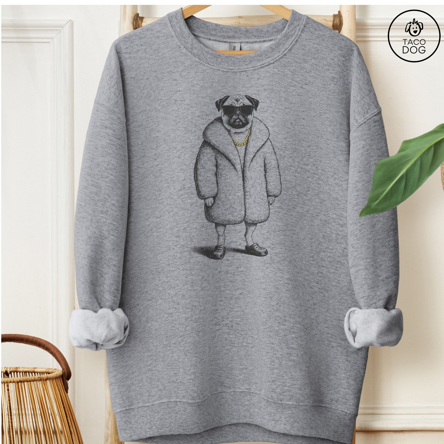 Pug Plush Sweatshirt Graphite Heather M Taco-Dog