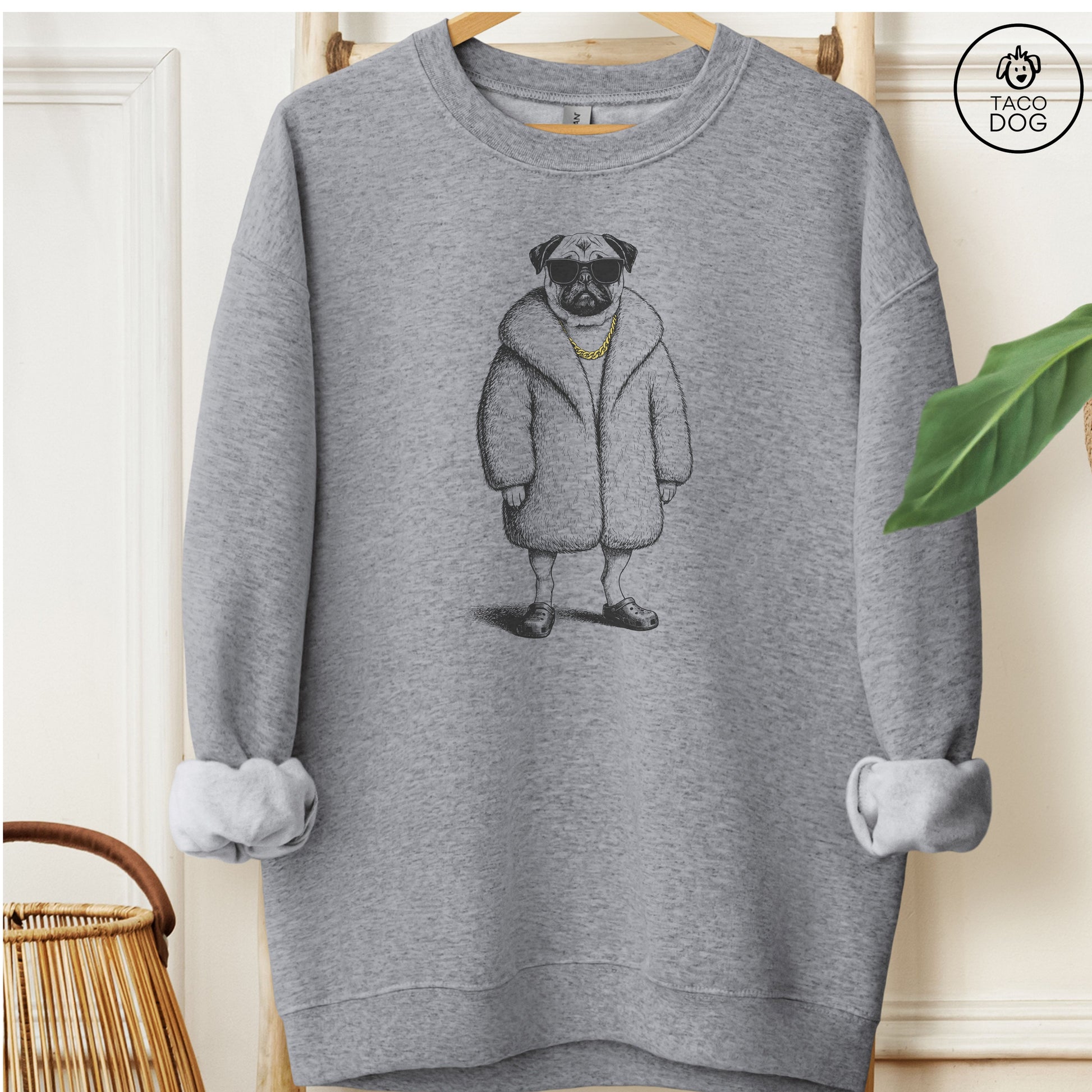 Pug Plush Sweatshirt Graphite Heather M Taco-Dog