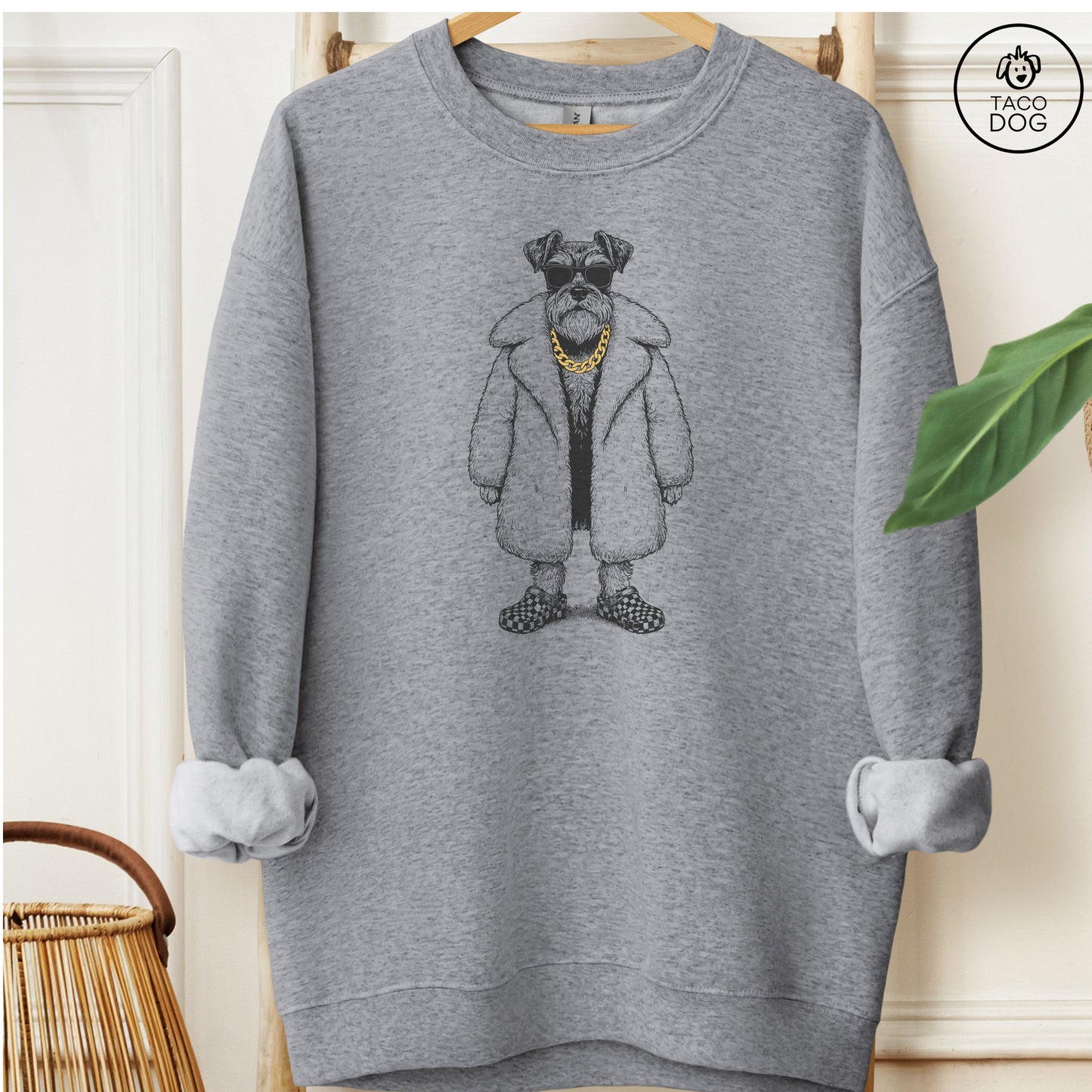 Schnauzer Plush Sweatshirt Graphite Heather M Taco-Dog