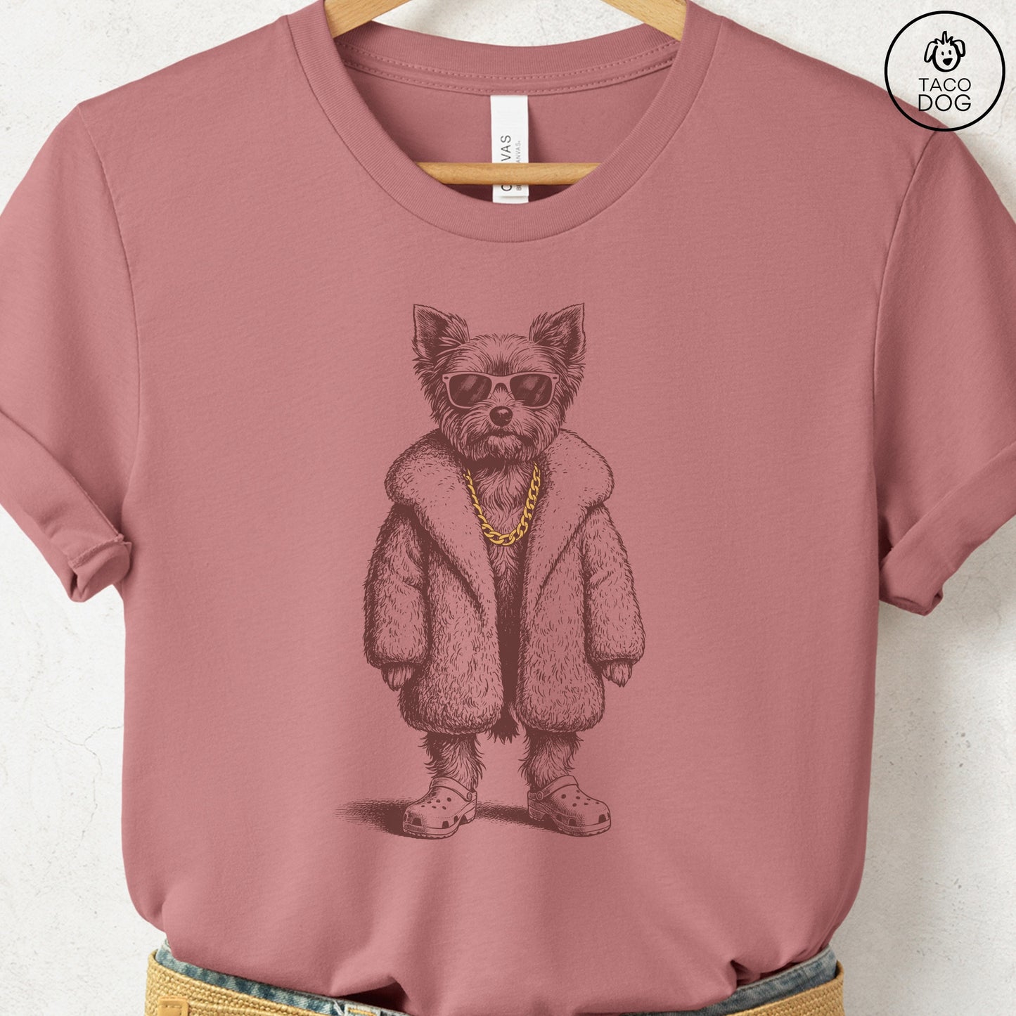 Yorkshire Terrier Yorkie Plush T-Shirt Heather Mauve S Taco-Dog