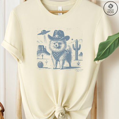 Pomeranian Pom Cowboy Ink Space UFO T-Shirt Natural Taco-Dog