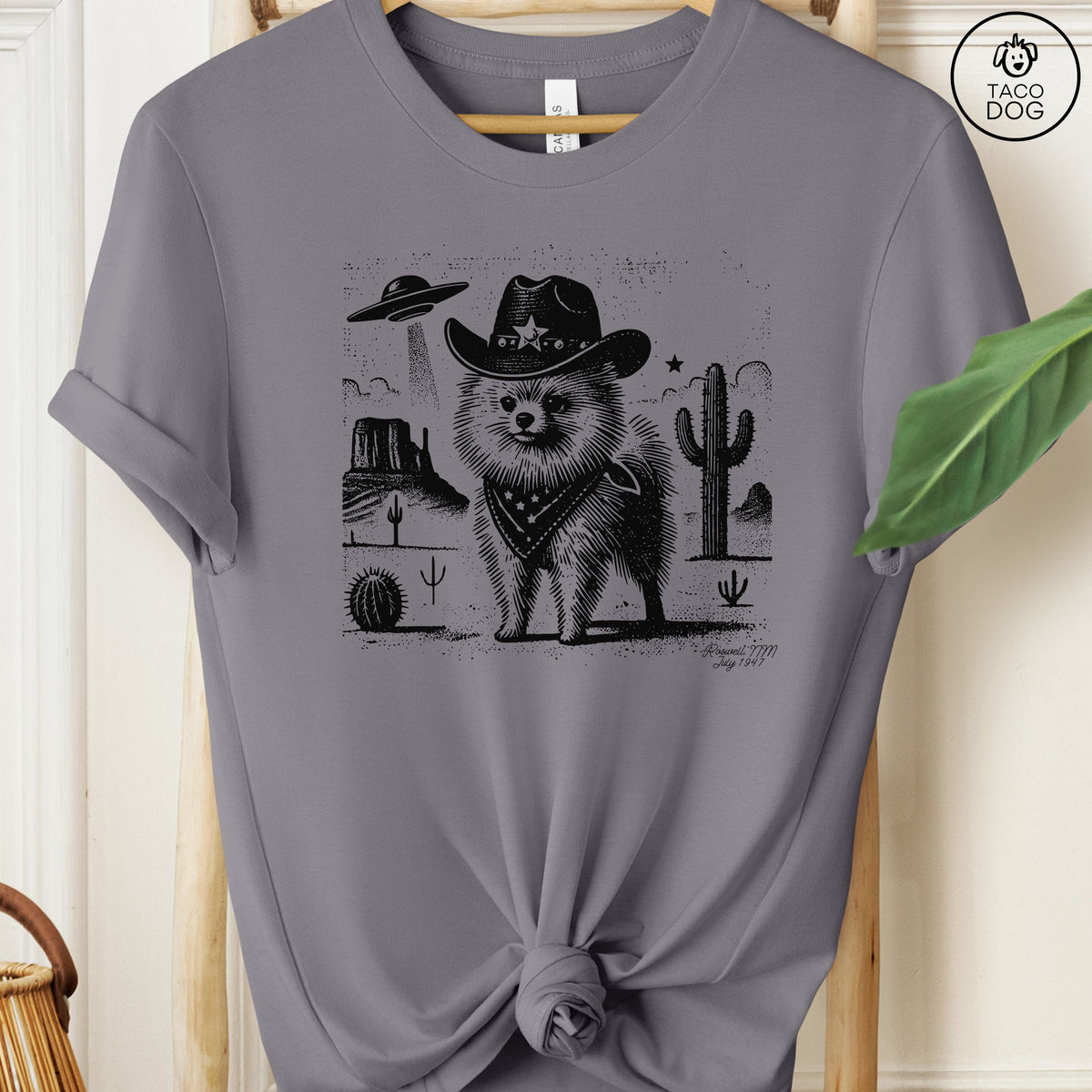 Pomeranian Pom Cowboy Ink Space UFO T-Shirt Storm Taco-Dog